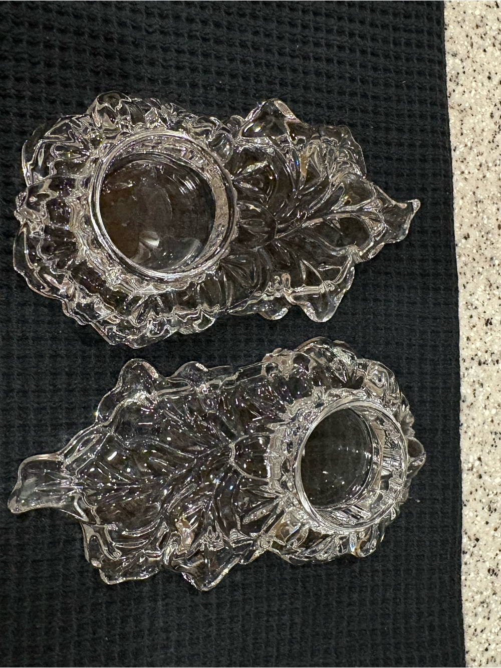 Vintage PartyLite clear glass leaf-shaped tealight candle holder